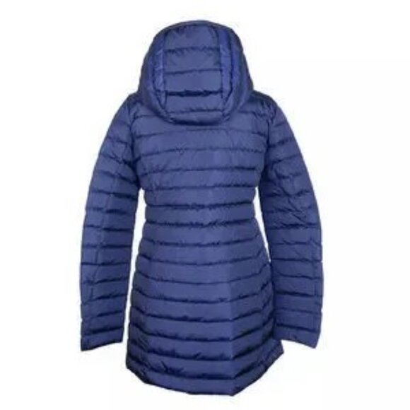 Add Elegant Blue Down Puffer Jacket with Hood - Picture 2 of 2